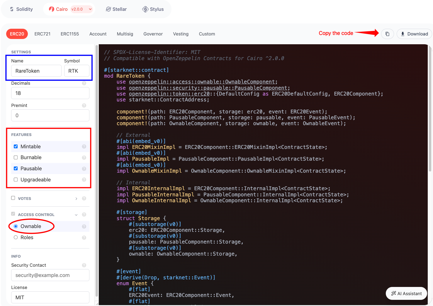 Cairo code with an internal function highlighted