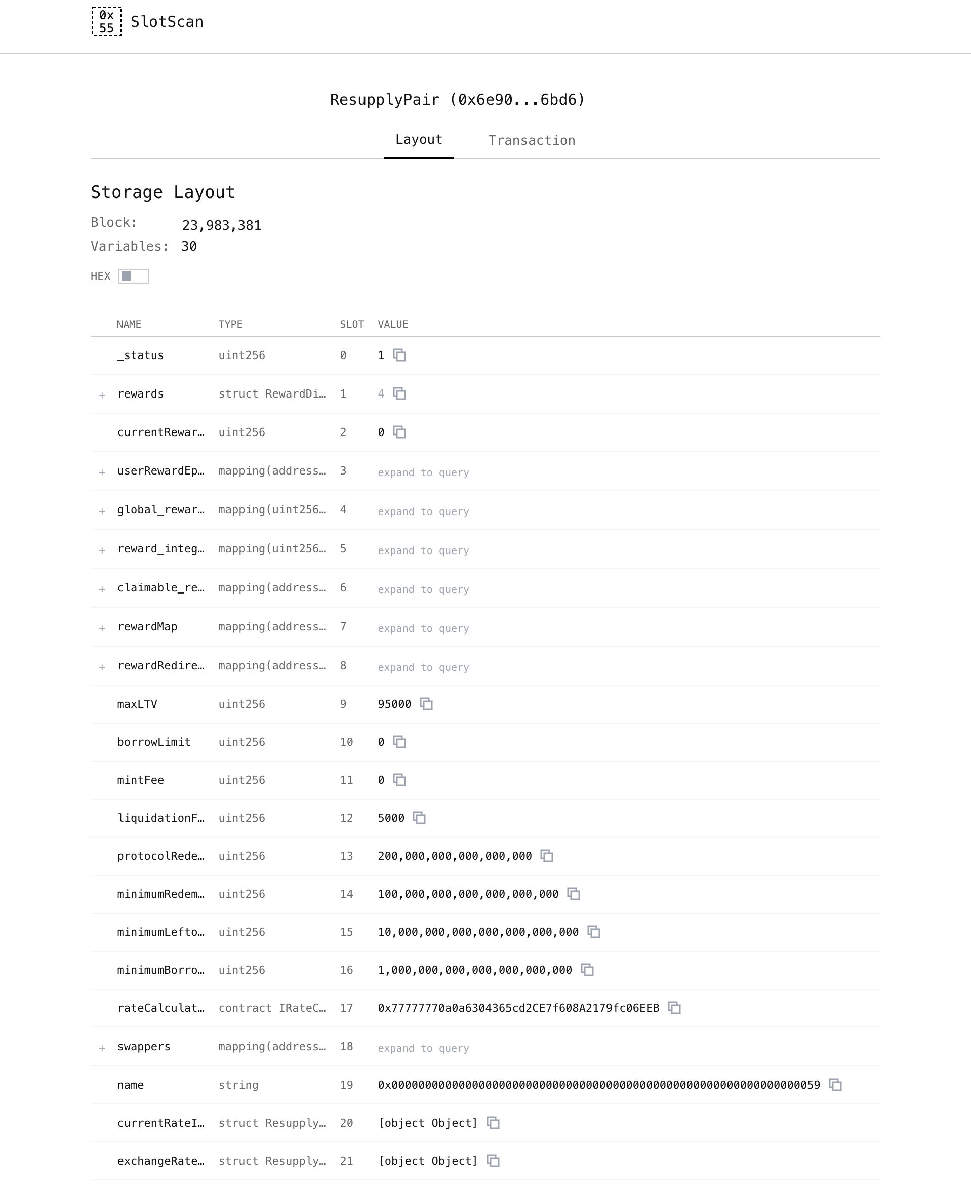 示例:SlotScan.info 中的布局视图 SlotScan 布局视图