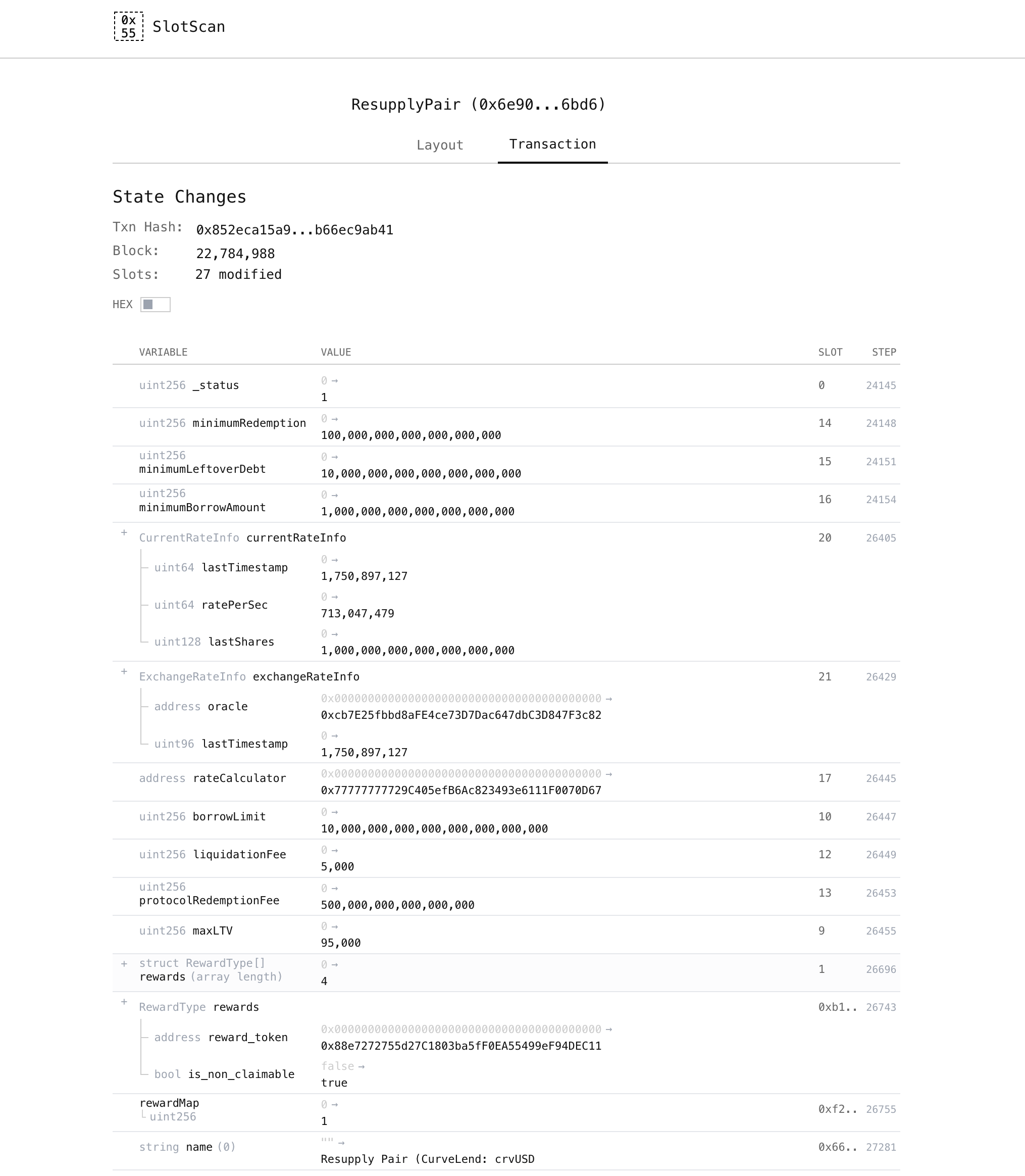 示例:SlotScan.info 中的交易视图 SlotScan 交易视图