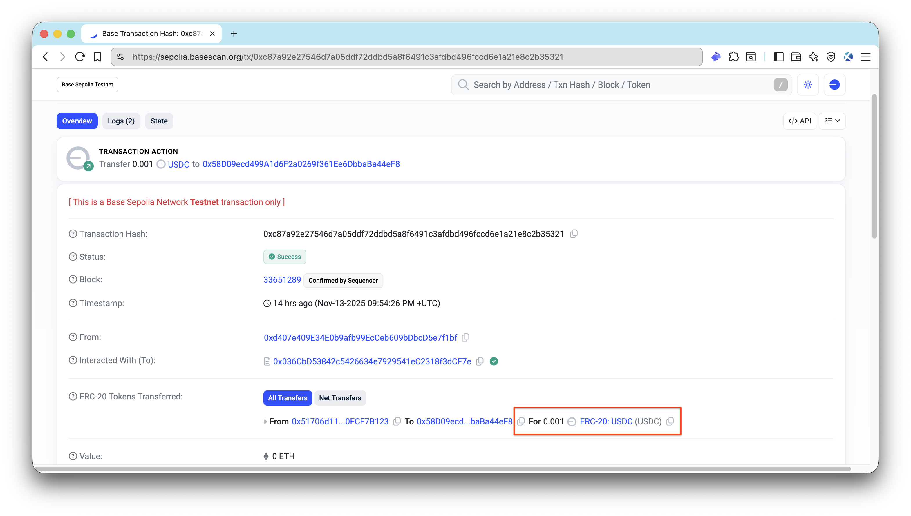 x402 Transaction Result on Explorer