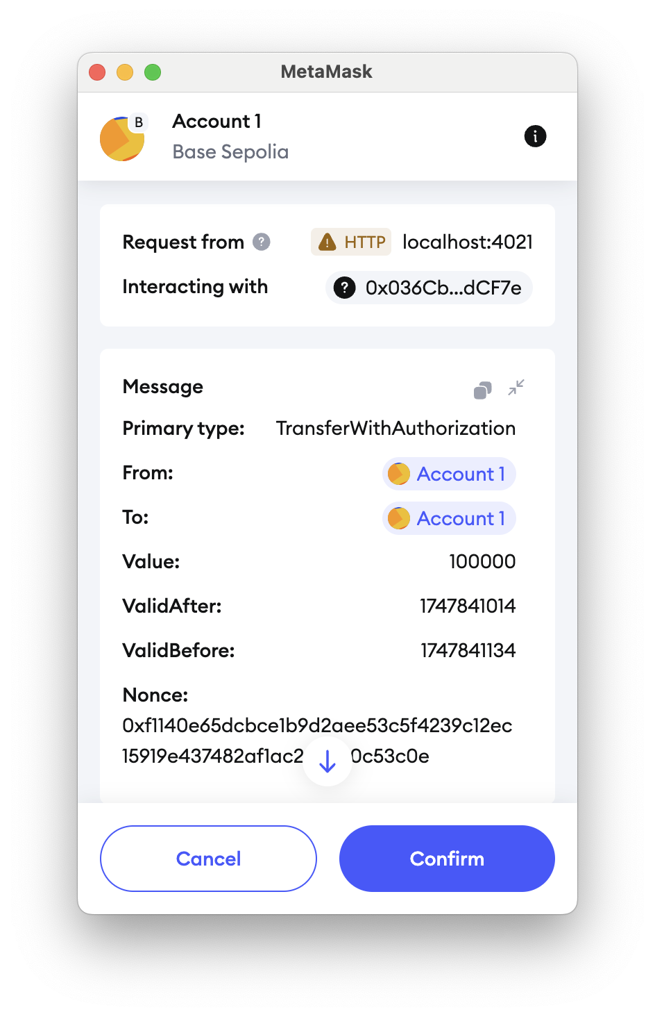 Signed Message Window on MetaMask