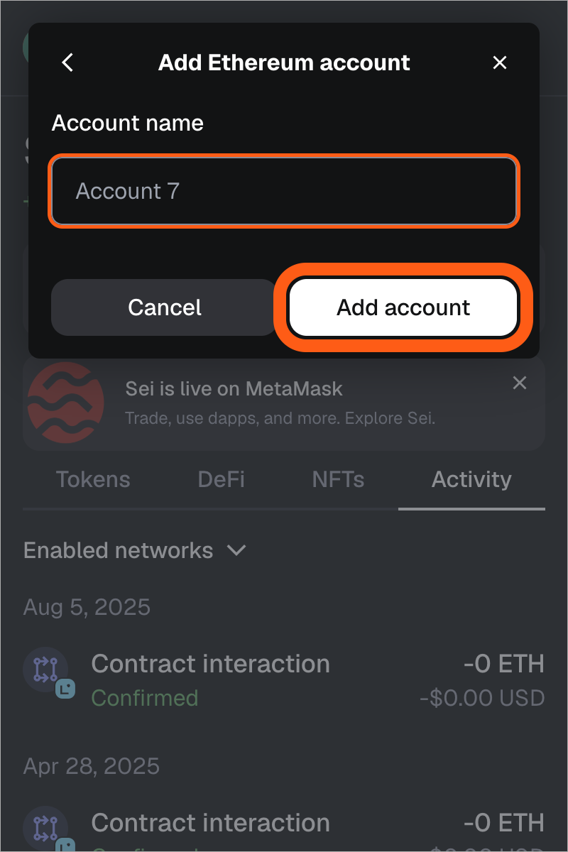MetaMask 扩展程序添加以太坊账户命名并添加