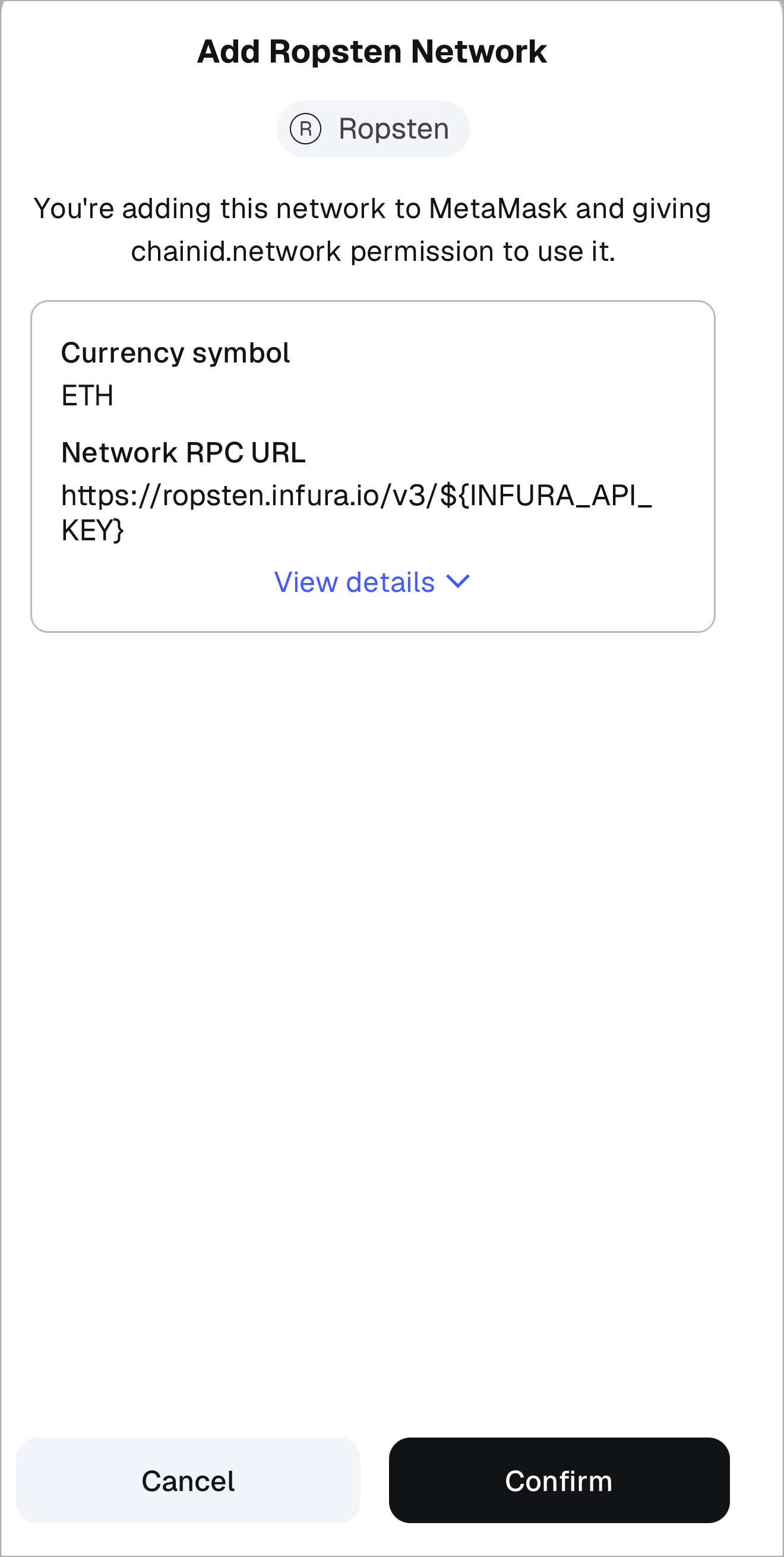MetaMask 移动端从 Chainlist 添加网络确认