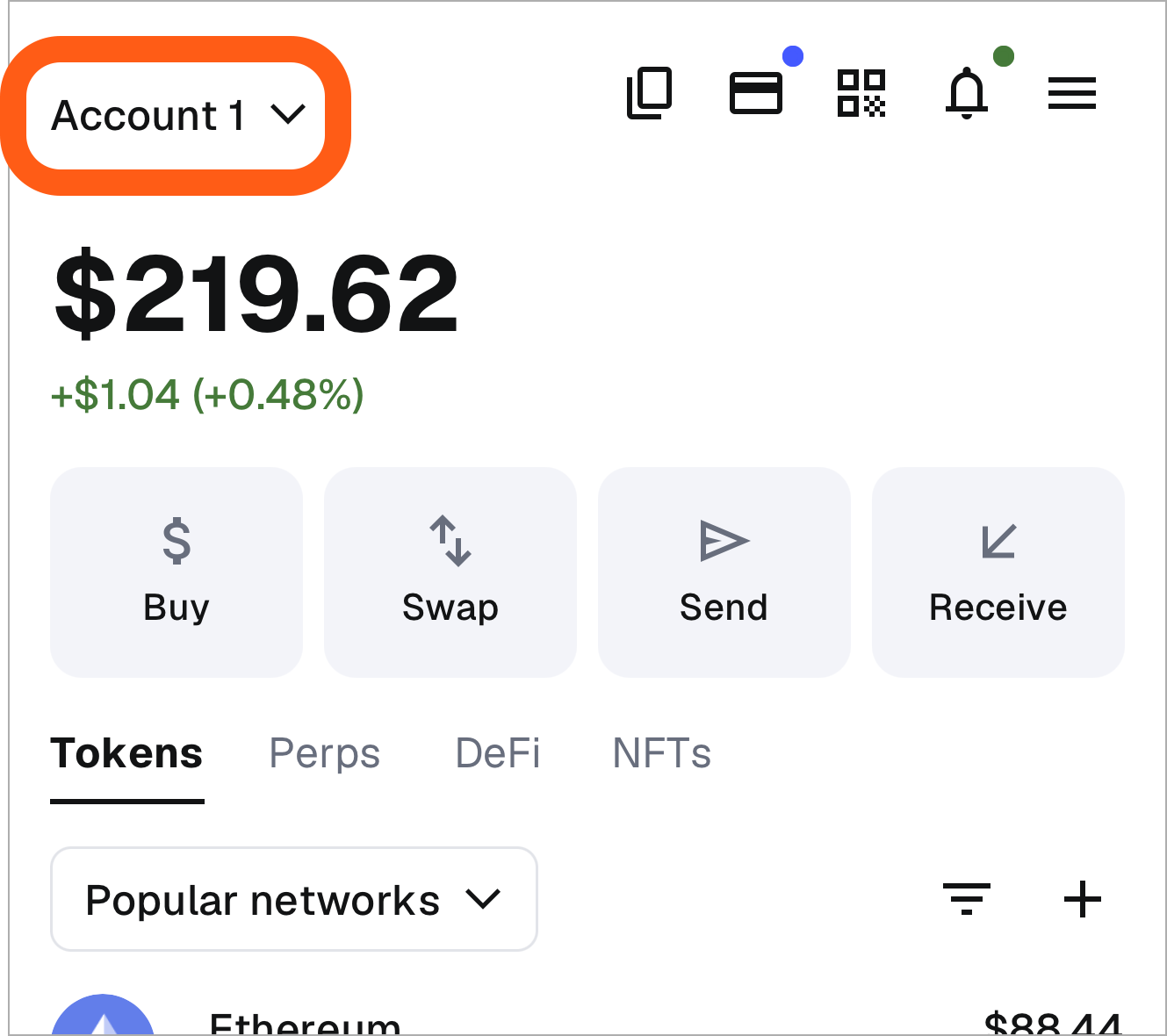 MetaMask 移动应用账户选择器