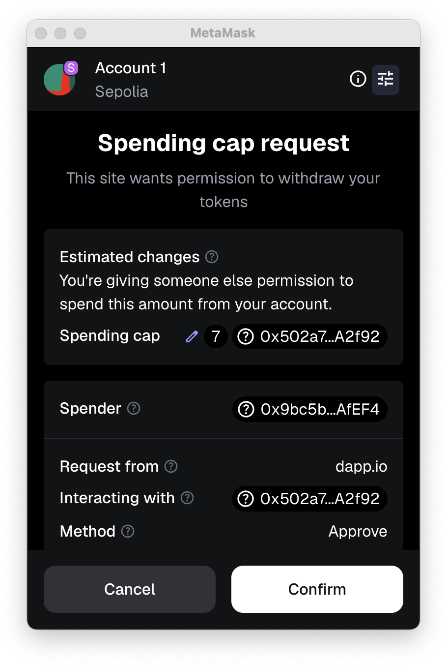 MetaMask 扩展版支出上限请求