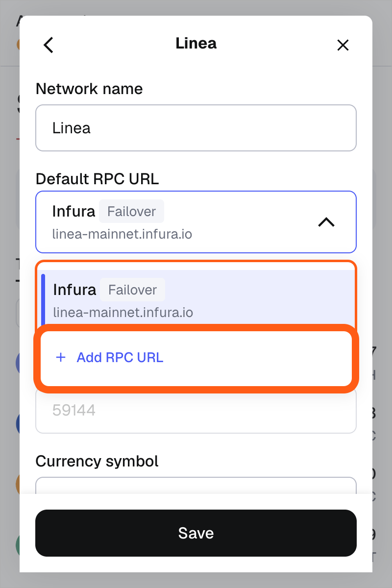 MetaMask 扩展端网络菜单编辑网络添加 RPC URL