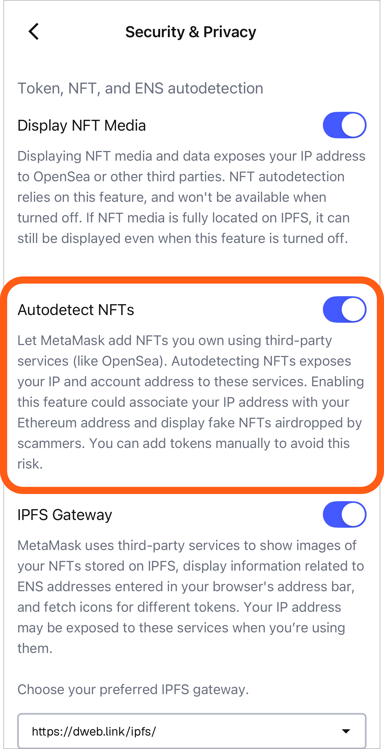 MetaMask移动端自动检测NFT设置