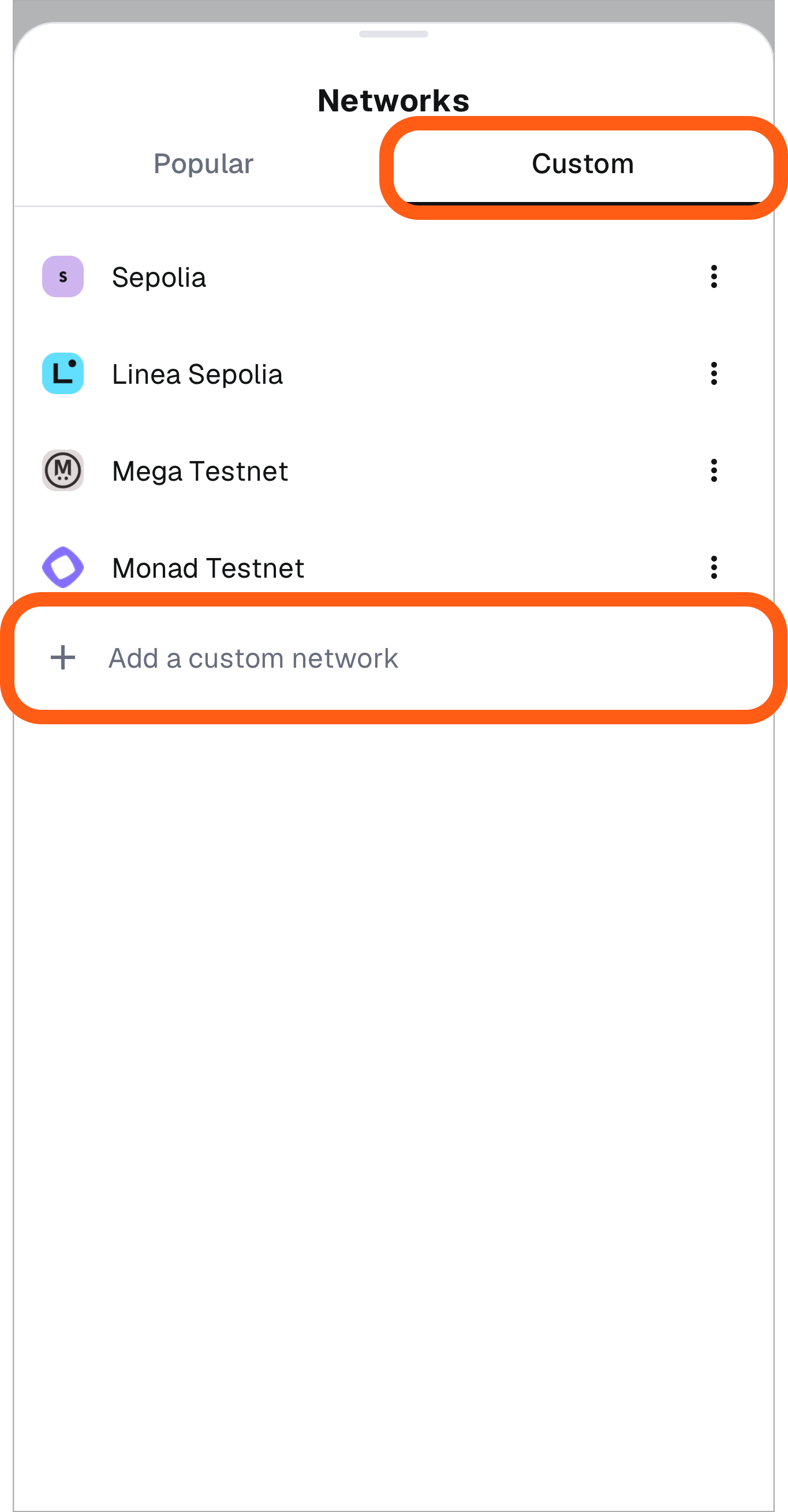 MetaMask 移动端添加自定义网络选项