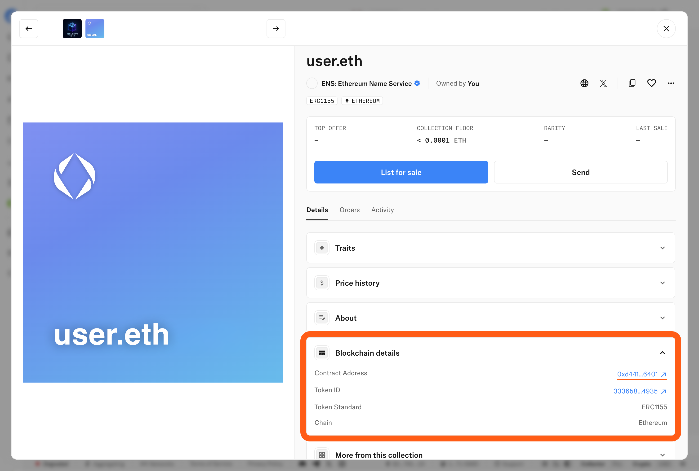 OpenSea定位NFT区块链详情合约地址