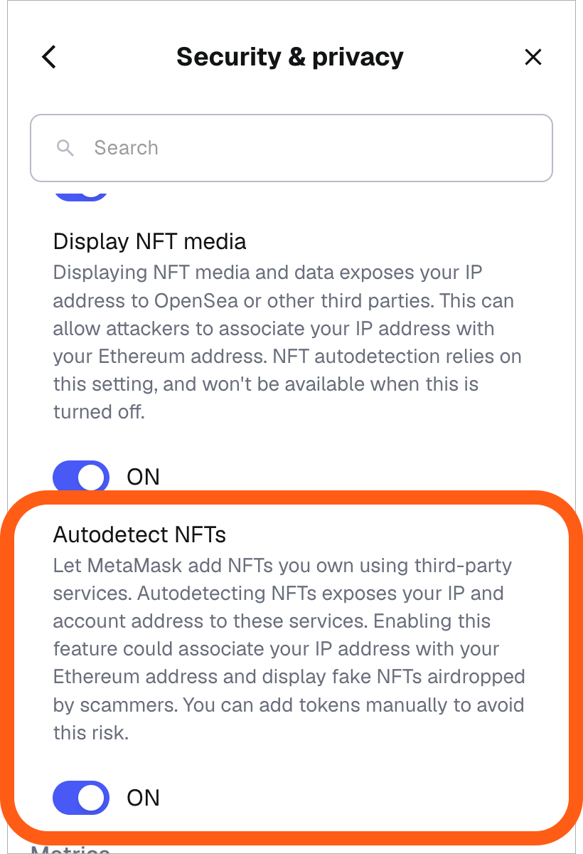 MetaMask扩展程序自动检测NFT设置