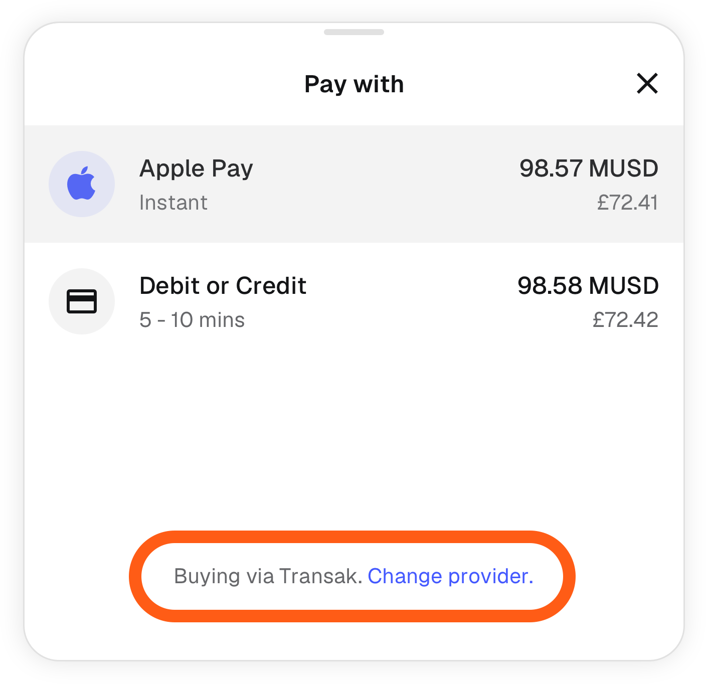 MetaMask 移动端购买时更换供应商