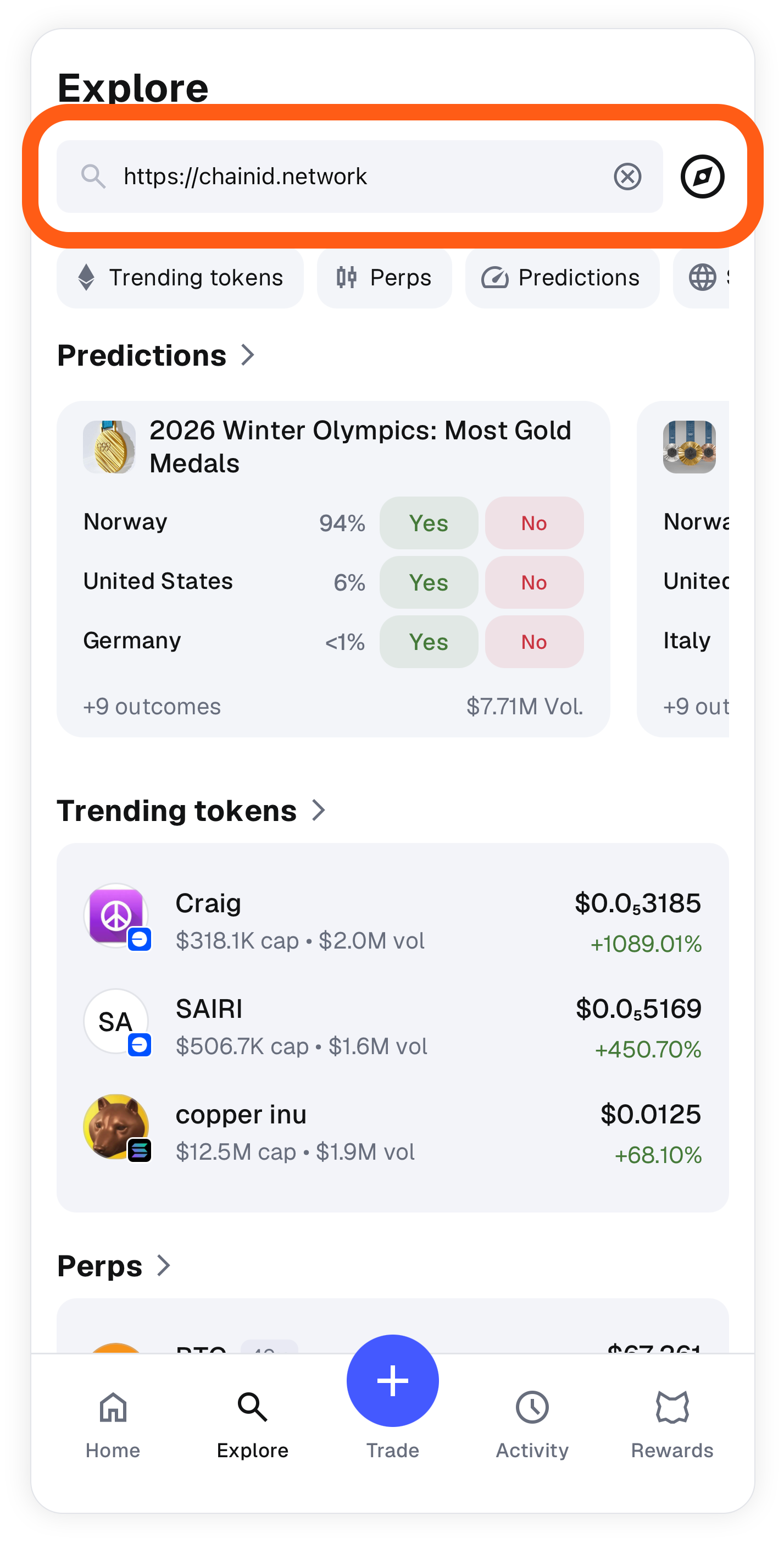 MetaMask 移动端浏览选项卡搜索 chainlist URL