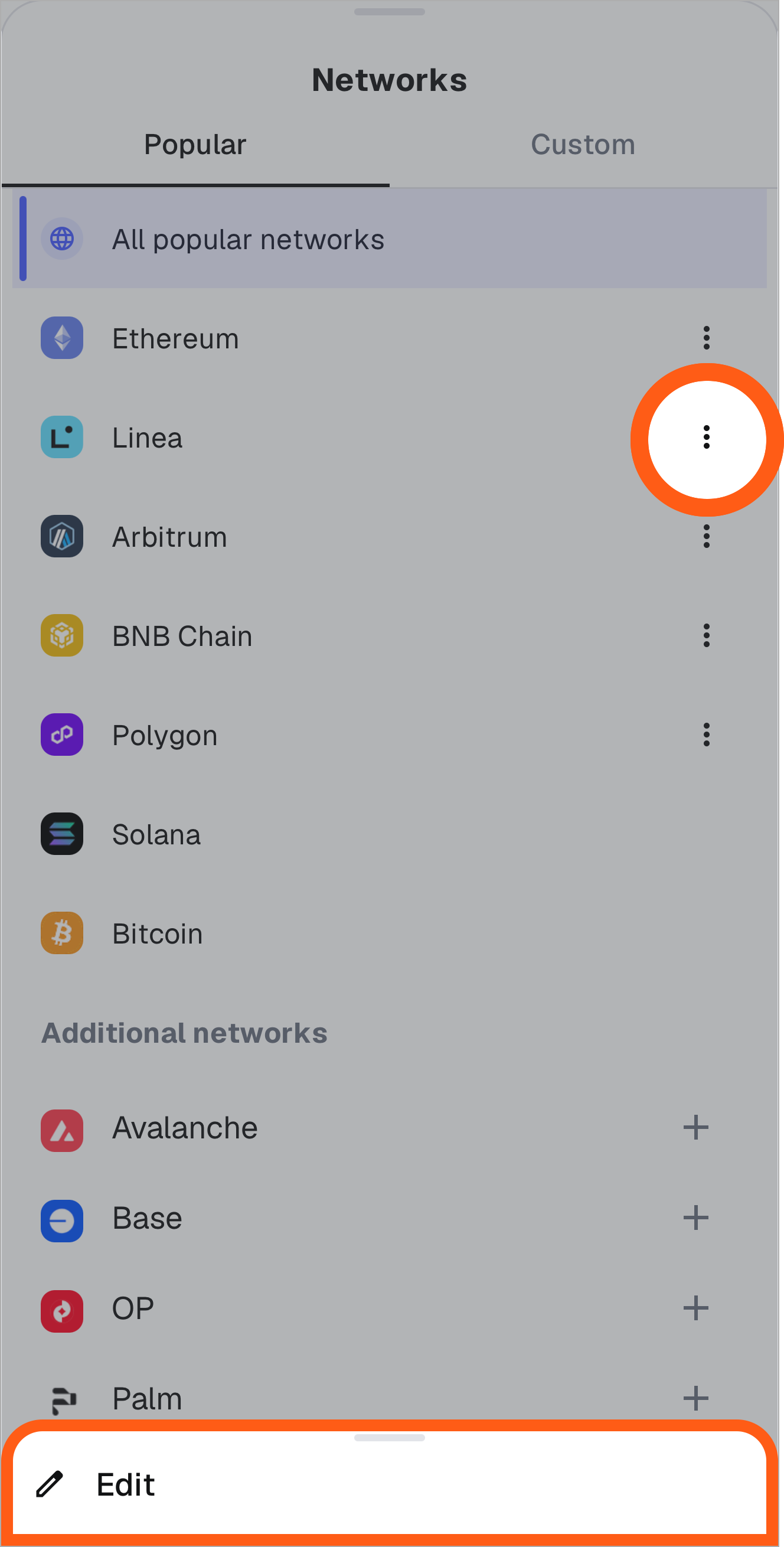 MetaMask 移动端编辑现有网络选项