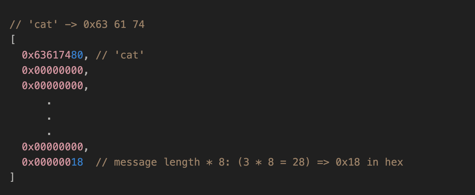 调用 sha256_process_block_syscall 时 “hello” 单词的填充输入