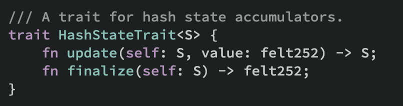 显示 HashStateTrait 提供的 update 和 finalize 方法的图片