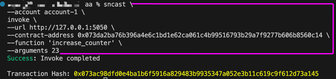 终端显示成功调用 increase_counter 函数