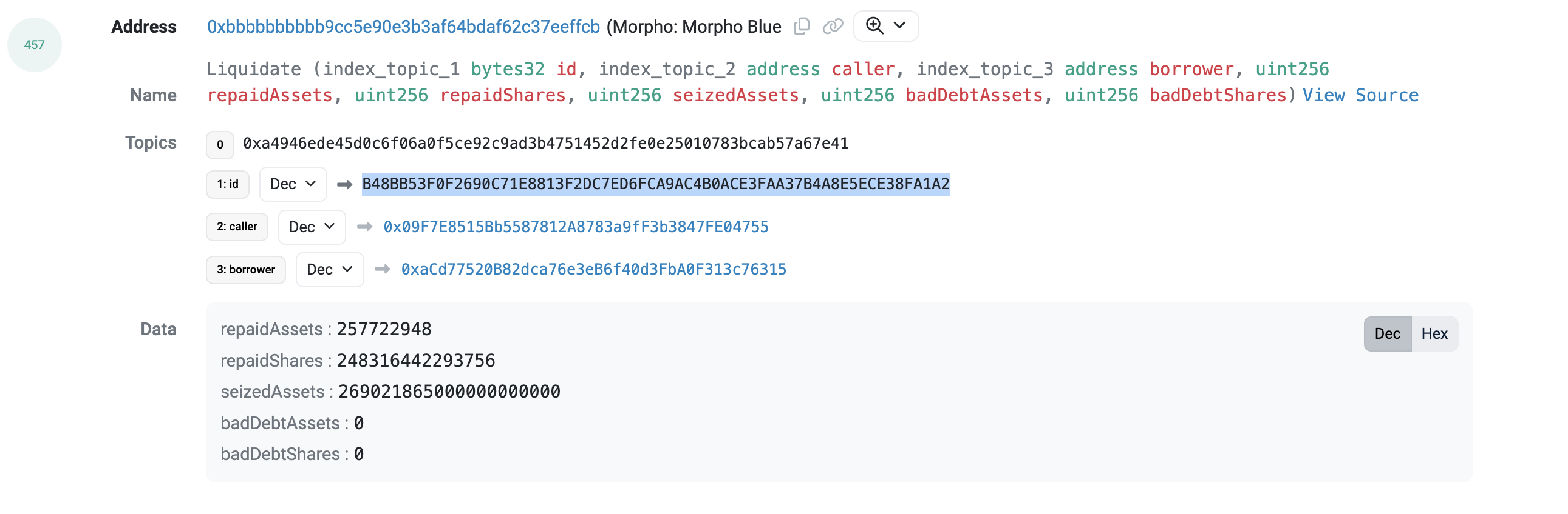 Morpho Liquidate Logs