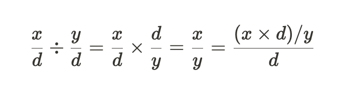 Image 11: derivation of the implied denominator equation ((x*d)/y)/d)
