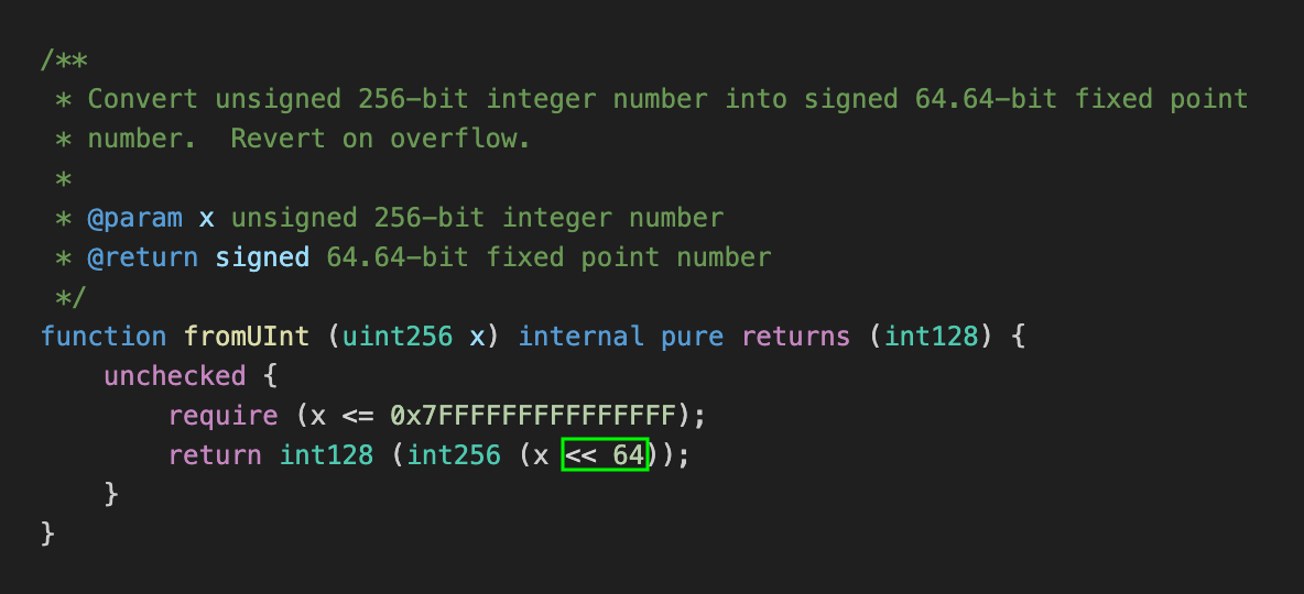 Image 17: ABDK library fromUInt function code