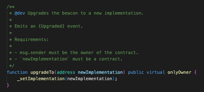Beacon proxy upgradeTo() 函数代码片段