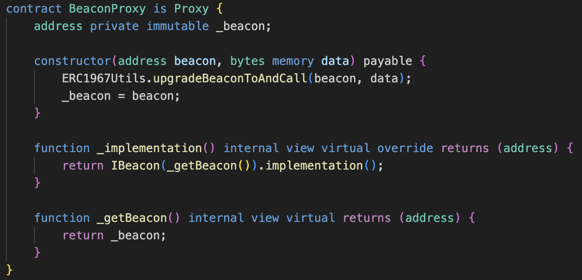 OpenZeppelin Beacon Proxy Implementation Code Snippet