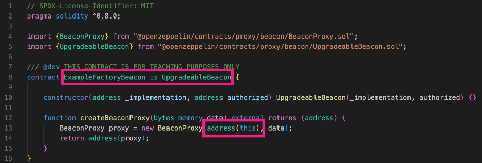 Combined Factory and Beacon contract Code Snippet