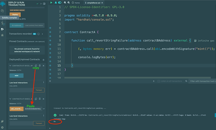 revert with no error string return data in hexadecimal format: 0x