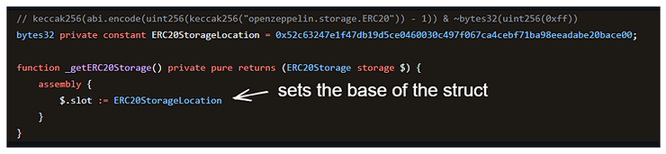 设置结构基址的函数代码片段； _getERC20Storage()