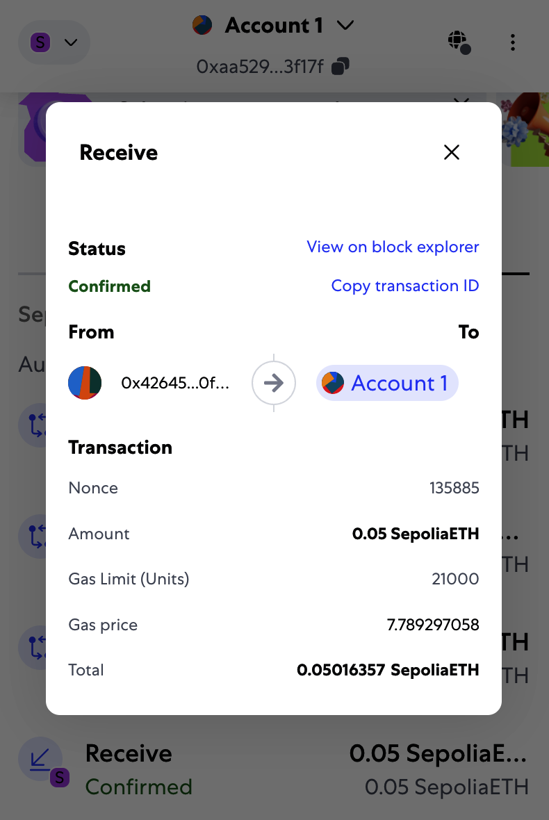 从 MetaMask 查看的交易