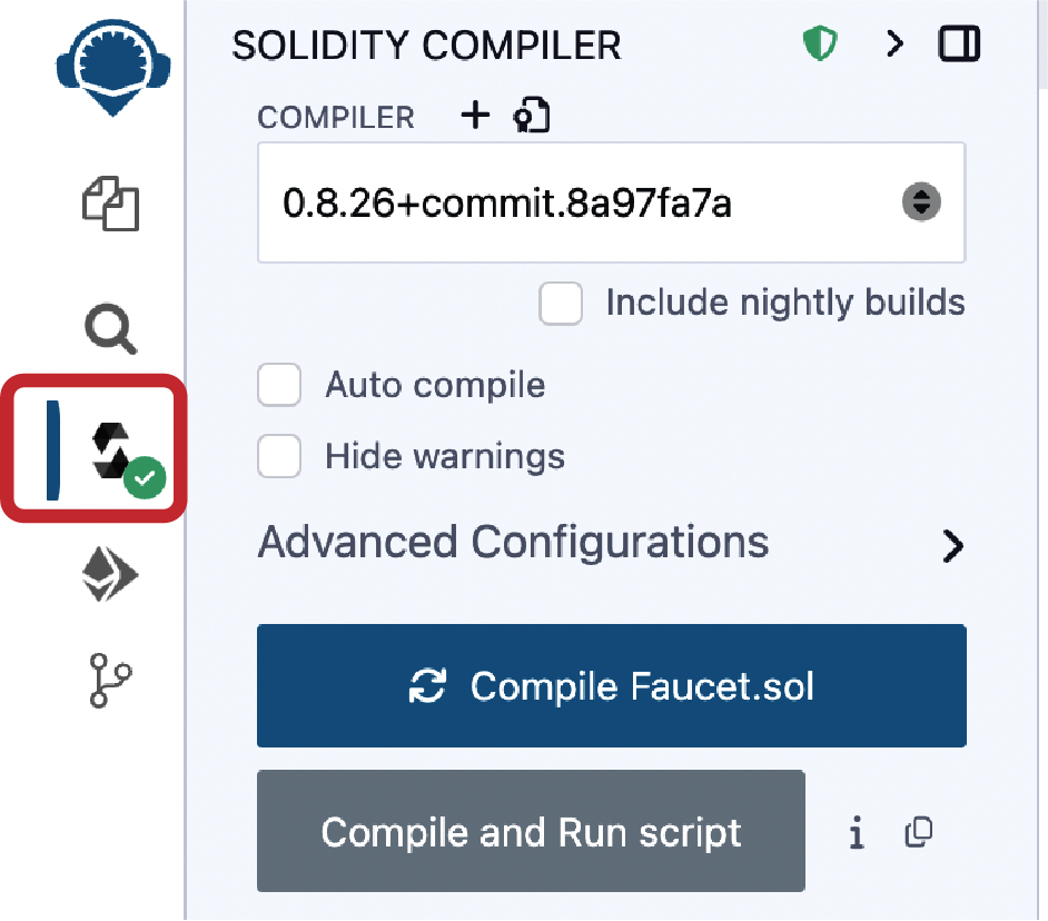 Remix 成功编译 Faucet.sol 合约