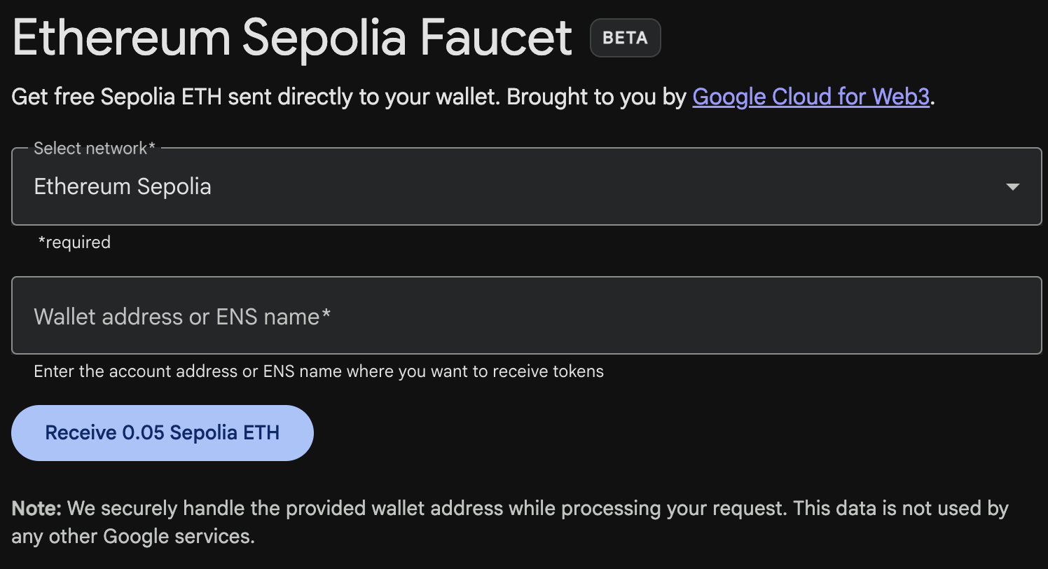 Google Cloud Web3 水龙头界面