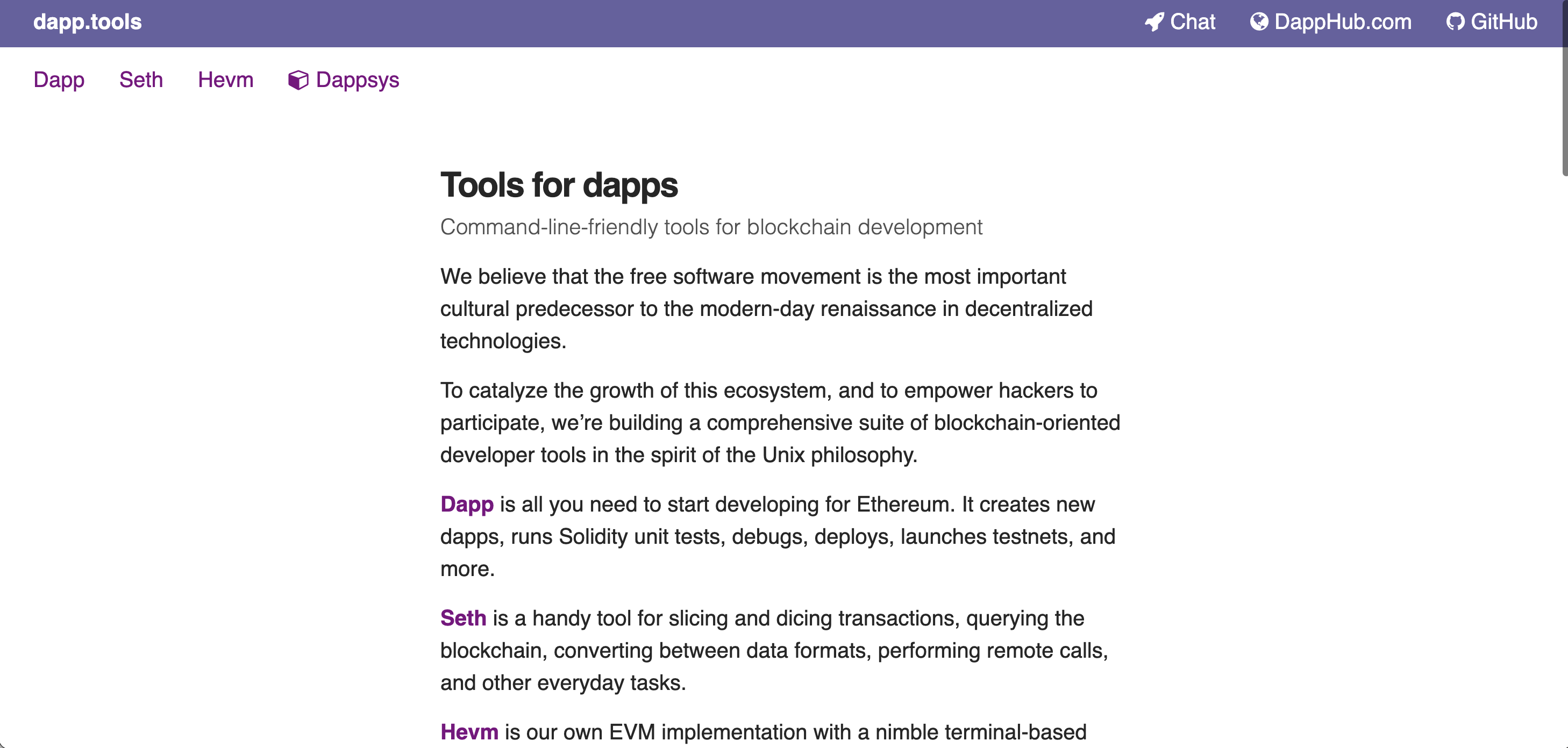 screenshot from the Dapp.Tools website